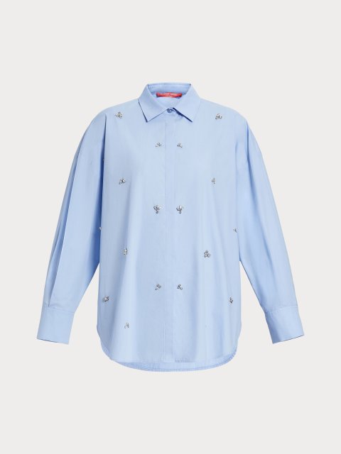 Голубая рубашка Marina Rinaldi украшена стразами: фото - Invogue