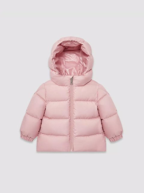 Рожевий пуховик Moncler з капюшоном: фото - Invogue