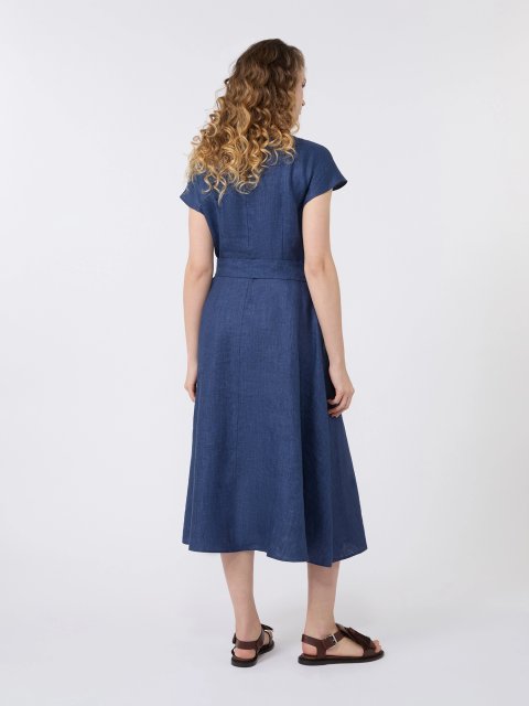 Темно-синя сукня з поясом Weekend Max Mara з льону: фото 2 - Invogue