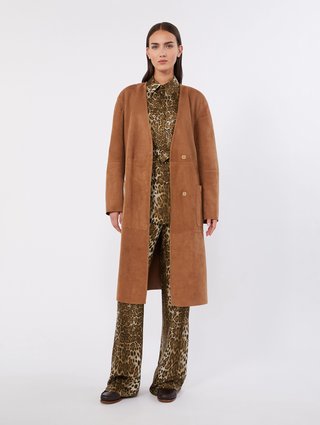 Коричневі брюки Max Mara з шовку з принтом: фото 1 - Invogue