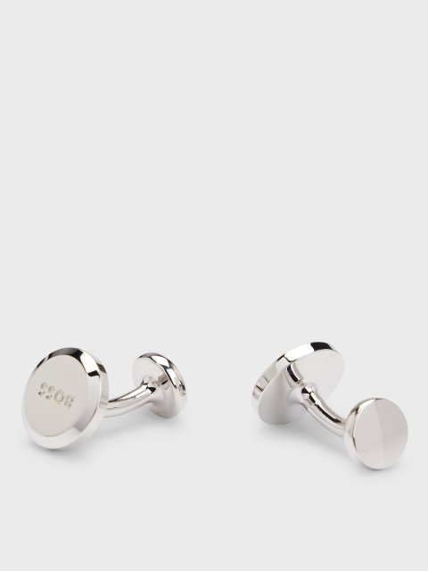 Серебристые запонки BOSS с гравировкой логотипа: фото - Invogue