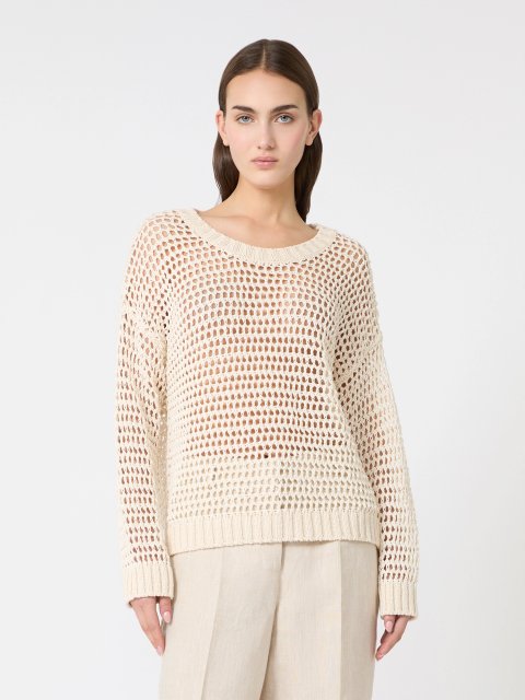 Кремовый свитер Weekend Max Mara из льна и хлопка: фото 2 - Invogue