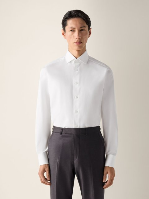 Біла сорочка у тонку смужку Zegna з бавовни: фото 1 - Invogue