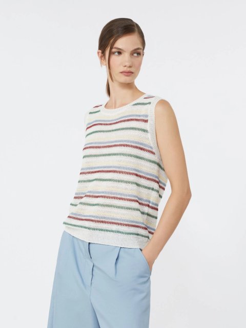 Жилет в полоску WEEKEND MAX MARA из льняной пряжи: фото 4 - Invogue