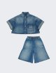 Синій джинсовий костюм MM6 Maison Margiela з сорочки та шортів: фото - Invogue
