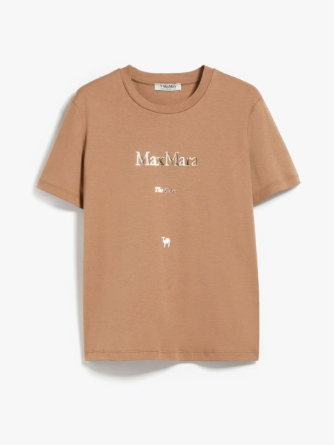 Коричневая футболка MAX MARA с принтом: фото - Invogue