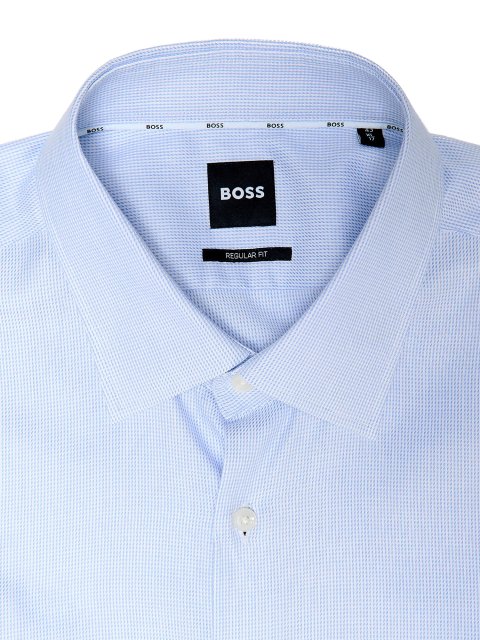 Голубая рубашка BOSS из натурального хлопка: фото 4 - Invogue