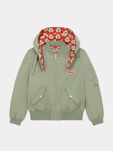 Зеленая короткая парка KENZO со съемным капюшоном: фото - Invogue