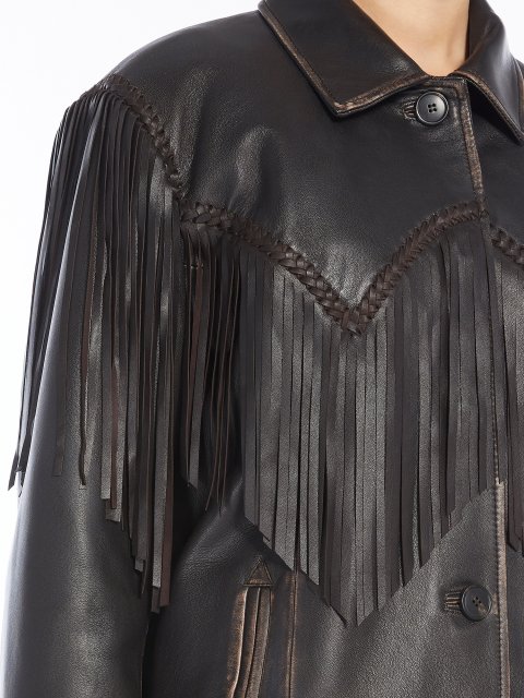 Темно-коричневая куртка WEEKEND MAX MARA из кожи наппа: фото 5 - Invogue