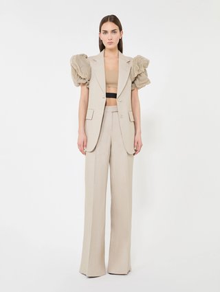 Бежеві брюки Max Mara з льону широкого крою: фото 1 - Invogue
