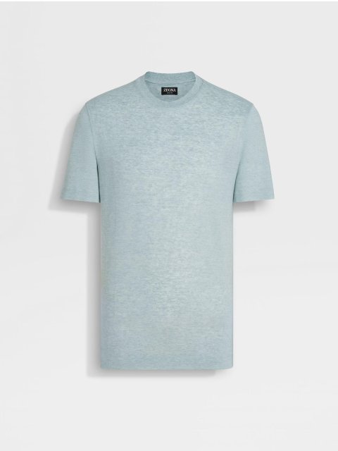 Блакитна футболка ZEGNA з льону: фото - Invogue