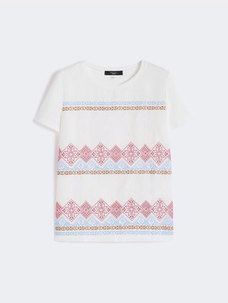 Белая футболка Weekend Max Mara из хлопка и эластана с вышивкой: фото - Invogue