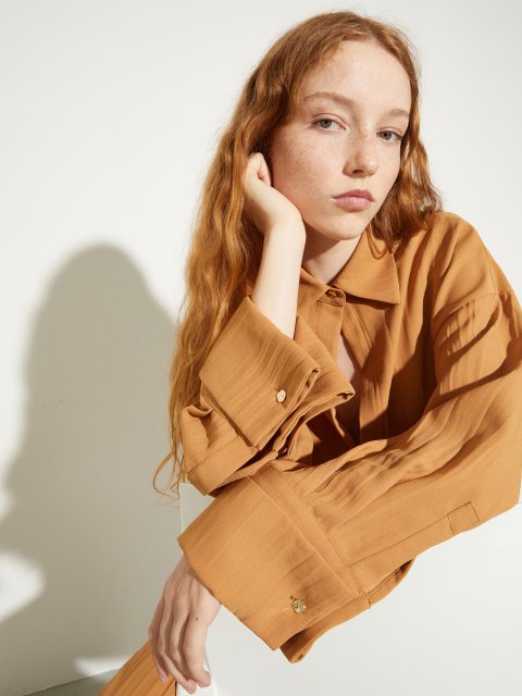 Теракотова сорочка Max&Co з гофрованого атласу: фото 4 - Invogue