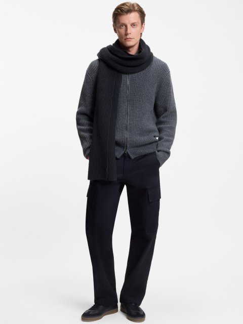 Тёмно-синий шарф BOSS из шерсти и кашемира: фото 1 - Invogue