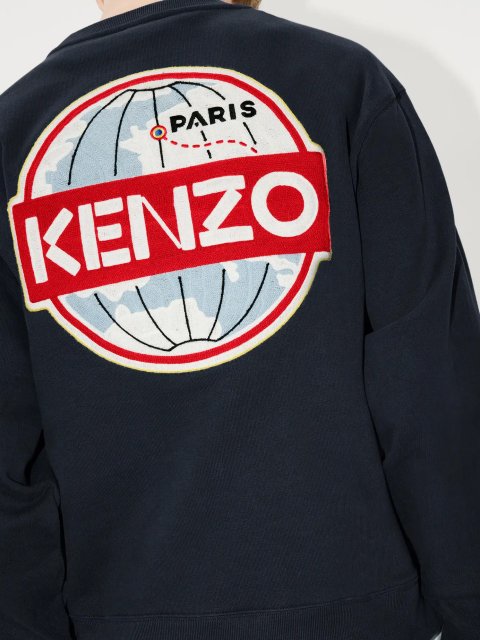 Темно-синий свитер KENZO с логотипом в виде земного шара: фото 4 - Invogue