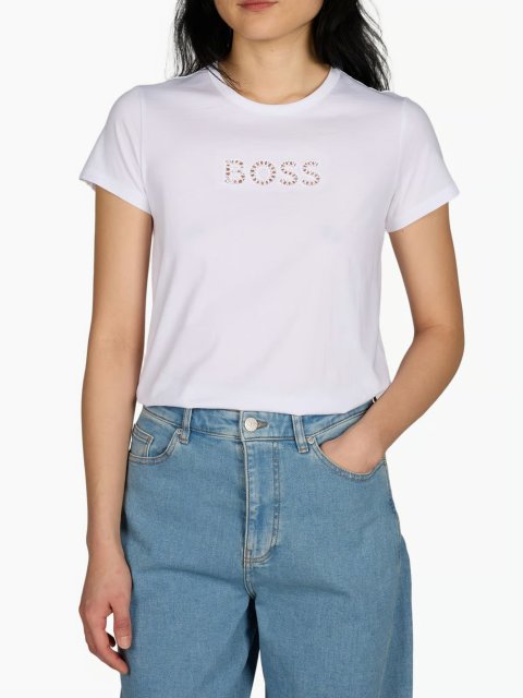 Біла футболка BOSS з бавовни з тисненим логотипом: фото 2 - Invogue