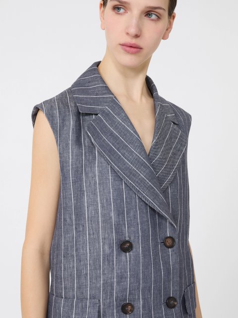 Синій жилет в смужку Max Mara з льону: фото 4 - Invogue