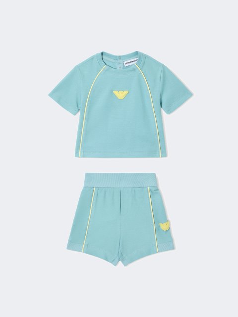 Комплект з футболки та шортів з піке з логотипом Eagle Emporio Armani Kids зелений: фото - Invogue