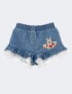 Джинсовые шорты Pooh Bear с двойными рюшами и вышивкой Monnalisa: фото - Invogue