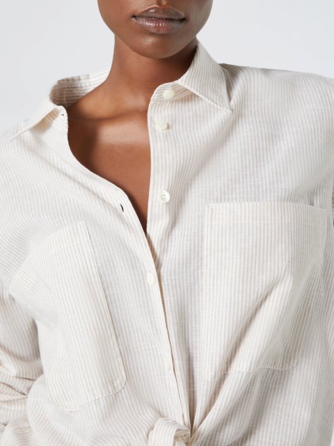 Сорочка у смужку Marina Rinaldi з бавовни та льону: фото 4 - Invogue