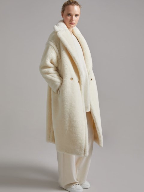 Біле пальто Teddy oversize Max Mara з бленду альпаки та шовку: фото 5 - Invogue