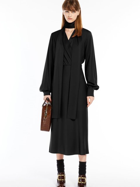 Чорна довга сукня SPORTMAX з шовку: фото 4 - Invogue