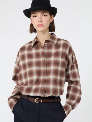 Коричневая рубашка в клетку Weekend Max Mara из хлопка: фото 4 - Invogue