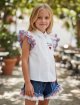 Комплект блузка з рюшами та джинсові шорти Hello Kitty Monnalisa: фото 2 - Invogue