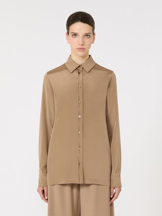 Светло-коричневая рубашка MAX MARA из эластичного шелка: фото 2 - Invogue