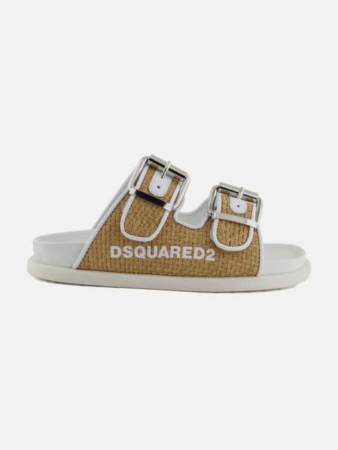 Бежево-білі шльопанці Dsquared зі шкіри: фото - Invogue