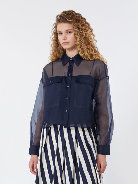 Темно-синя сорочка з топом Weekend Max Mara з шовкової органзи: фото 2 - Invogue