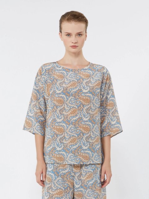 Блакитна блуза WEEKEND MAX MARA з шовкового крепдешину: фото 2 - Invogue