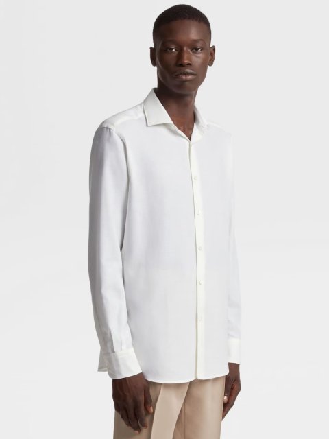 Белая рубашка ZEGNA из бленда хлопка и кашемира: фото 1 - Invogue