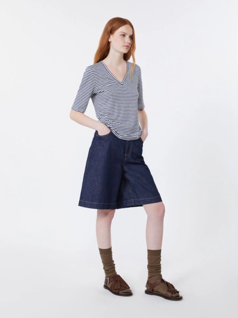 Тёмно-синий топ Weekend Max Mara из льна: фото 1 - Invogue