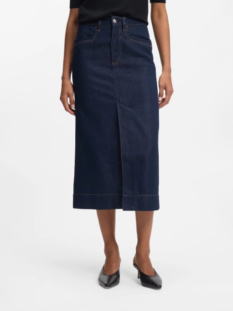 Темно-синяя юбка BOSS из смеси хлопка: фото 3 - Invogue