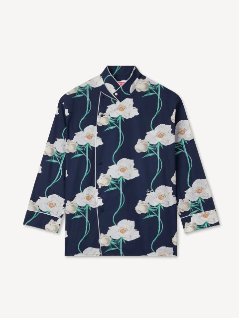 Темно-синя сорочка Kenzo з бавовни з квітковим принтом: фото - Invogue