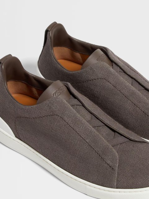 Темно-коричневі кеди ZEGNA з бавовни, льону та шкіри: фото 4 - Invogue