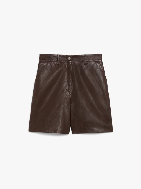 Темно-коричневые бермуды WEEKEND MAX MARA из кожи наппа: фото - Invogue