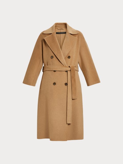 Темно-бежевое пальто Marina Rinaldi двубортное: фото - Invogue