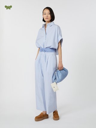 Блакитні штани WEEKEND MAX MARA з бавовняного сатину: фото 1 - Invogue