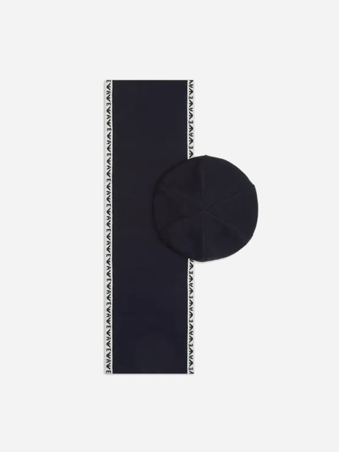 Темно-синій комплект Emporio Armani з берета і шарфа: фото - Invogue