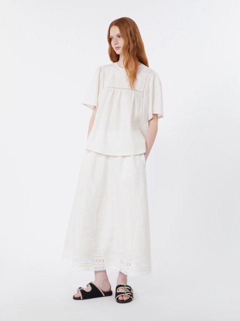 Кремова спідниця міді Weekend Max Mara з льону: фото 1 - Invogue