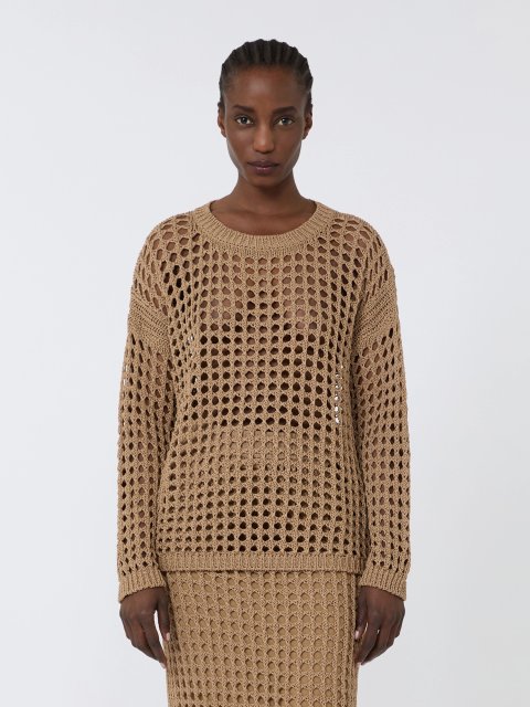 Карамельний светр з сітчастою фактурою Max Mara з бавовни: фото 2 - Invogue