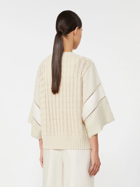Бежевий светр Max Mara з льону з фактурною в’язкою: фото 3 - Invogue