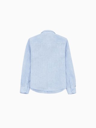 Льняная рубашка Emporio Armani Kids голубая: фото 4 - Invogue