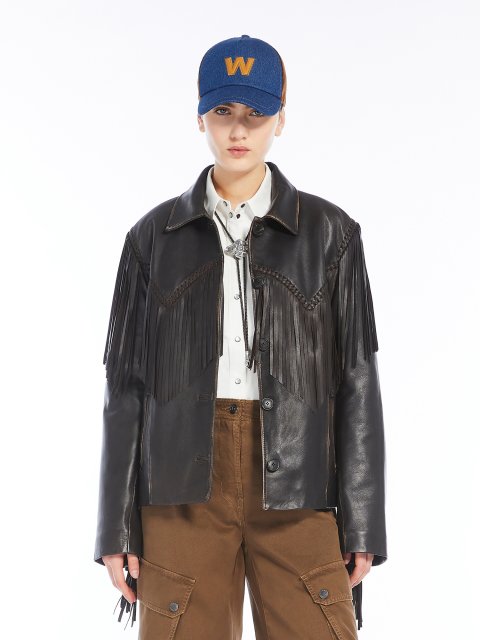 Темно-коричневая куртка WEEKEND MAX MARA из кожи наппа: фото 3 - Invogue