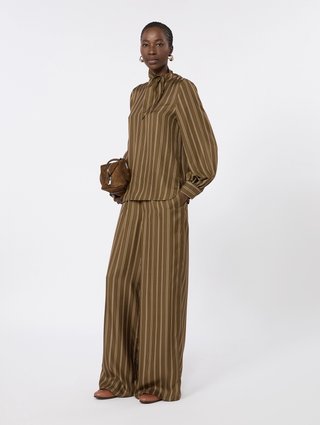 Брюки кольору хакі Max Mara з шовку з принтом: фото 1 - Invogue