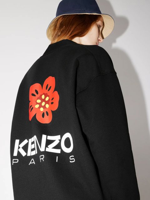 Чорное платье-кардиган KENZO с принтом Boke Flower: фото 4 - Invogue