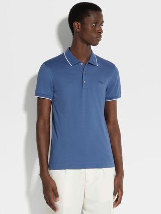 Синее поло ZEGNA с логотипом: фото 1 - Invogue