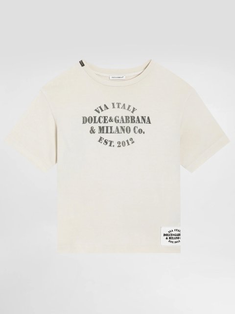 Молочна футболка Dolce&Gabbana з бавовняного трикотажу: фото - Invogue
